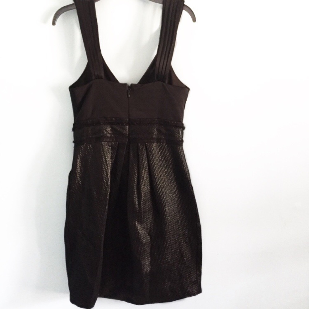 BCBGMaxAzria Black Satin Rosette Mini Dress Metallic Bubble Hem cocktail prom 0 - Picture 8 of 10